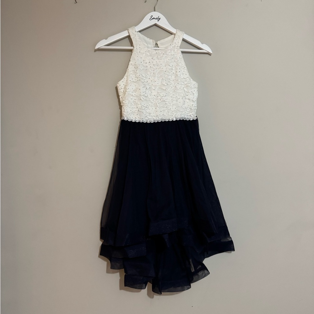Speechless White and Navy Formal Kids Dress - Picture 2 of 13